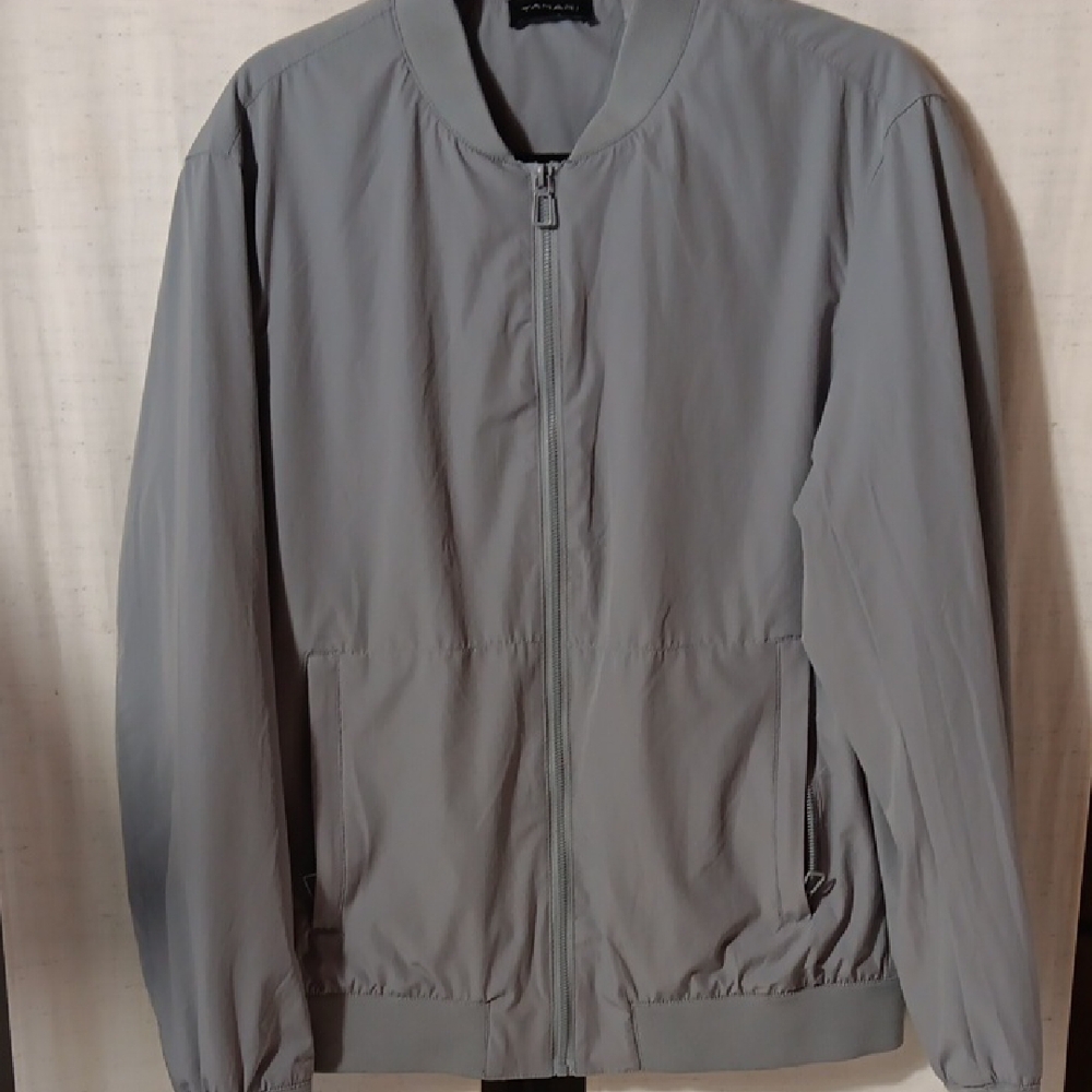 Tahari Gray Windbreaker Jacket with Stand-Up Collar